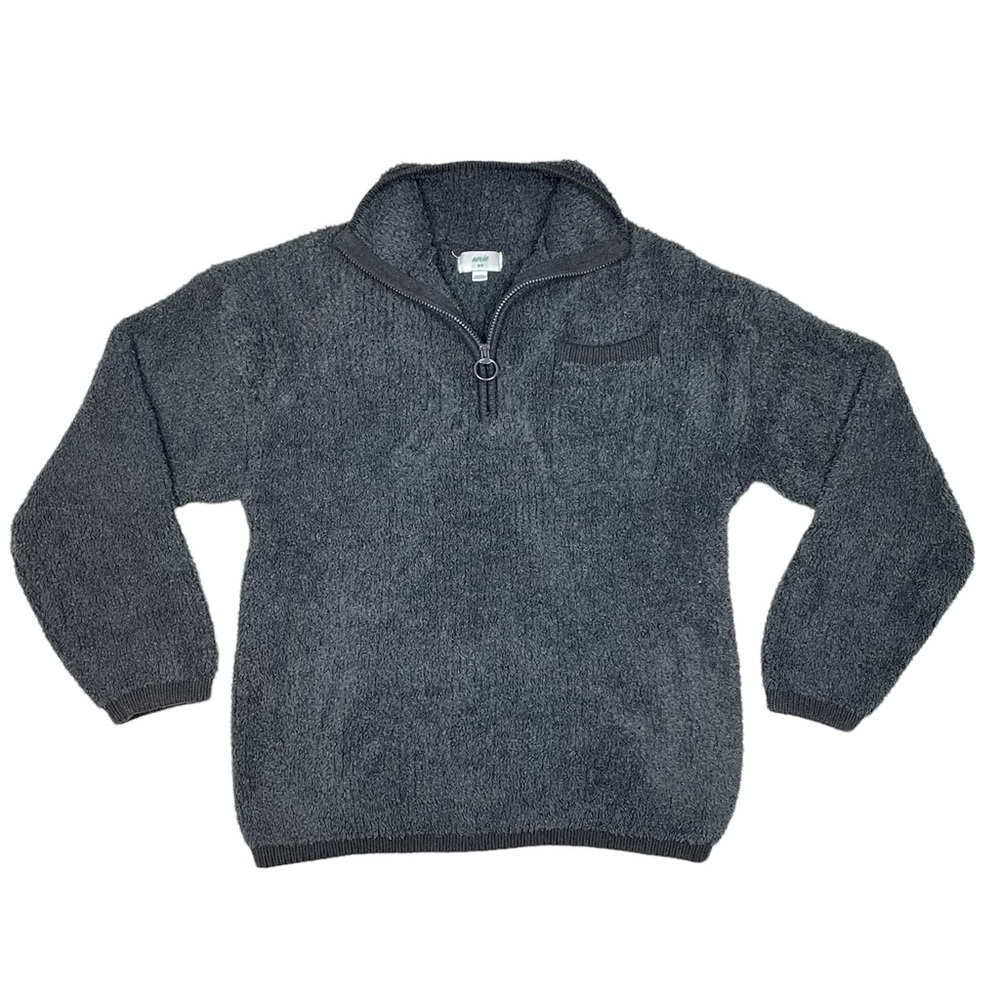Aerie Sherpa Pullover Sweater Womens Sz Medium Green Fleece 1/4 Zip Chest Pocket